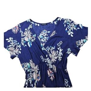 Papermoon Dress Womens Medium Blue Floral Maxi Short Sleeve Boho‎ Summer Casual